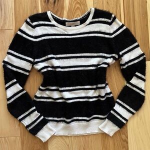 Black and white striped fuzzy sweater